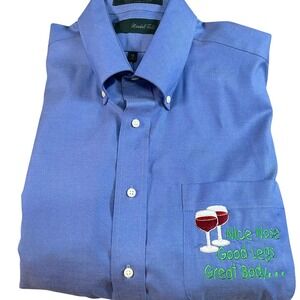 Vintage Marshall Field French Blue Pinpoint Oxford Shirt Wine Statement 16/34
